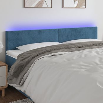 Cabecero Cama | Panel De Cabecera Con Led De Terciopelo Azul Oscuro 200x5x78/88 Cm Cfw386194