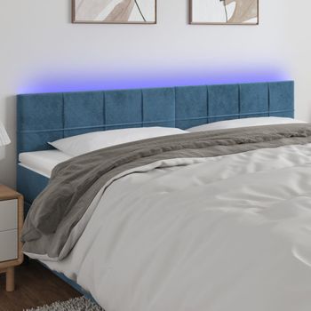 Cabecero Cama | Panel De Cabecera Con Led De Terciopelo Azul Oscuro 200x5x78/88 Cm Cfw293767