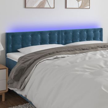 Cabecero Cama | Panel De Cabecera Con Led De Terciopelo Azul Oscuro 200x5x78/88 Cm Cfw784176