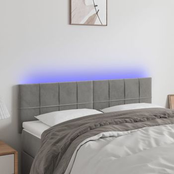 Cabecero Cama | Panel De Cabecera Con Led De Terciopelo Gris Claro 144x5x78/88 Cm Cfw893612