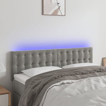 Cabecero Cama | Panel De Cabecera Con Led De Terciopelo Gris Claro 144x5x78/88 Cm Cfw950196