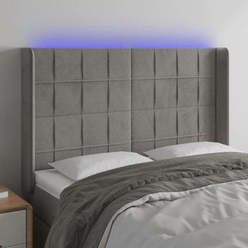 Cabecero Cama | Panel De Cabecera Con Led De Terciopelo Gris Claro 147x16x118/128 Cm Cfw690560