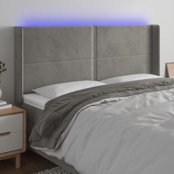 Cabecero Cama | Panel De Cabecera Con Led De Terciopelo Gris Claro 163x16x118/128 Cm Cfw666386