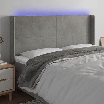 Cabecero Cama | Panel De Cabecera Con Led De Terciopelo Gris Claro 163x16x118/128 Cm Cfw645588