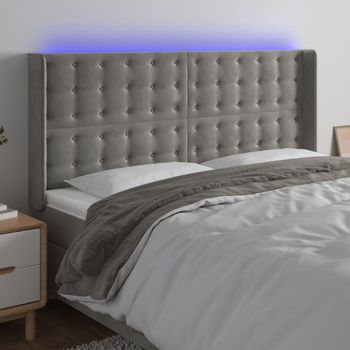 Cabecero Cama | Panel De Cabecera Con Led De Terciopelo Gris Claro 163x16x118/128 Cm Cfw462234