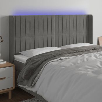 Cabecero Cama | Panel De Cabecera Con Led De Terciopelo Gris Claro 183x16x118/128 Cm Cfw505498