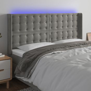 Cabecero Cama | Panel De Cabecera Con Led De Terciopelo Gris Claro 183x16x118/128 Cm Cfw783332