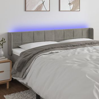 Cabecero Cama | Panel De Cabecera Con Led De Terciopelo Gris Claro 183x16x78/88 Cm Cfw816007