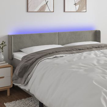 Cabecero Cama | Panel De Cabecera Con Led De Terciopelo Gris Claro 183x16x78/88 Cm Cfw709290