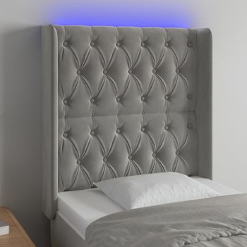 Cabecero Cama | Panel De Cabecera Con Led De Terciopelo Gris Claro 83x16x118/128 Cm Cfw807354