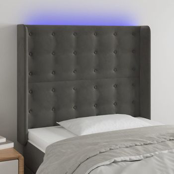 Cabecero Cama | Panel De Cabecera Con Led De Terciopelo Gris Oscuro 103x16x118/128 Cm Cfw164866