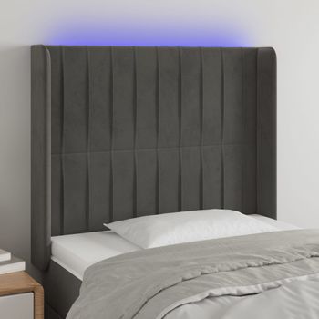 Cabecero Cama | Panel De Cabecera Con Led De Terciopelo Gris Oscuro 103x16x118/128 Cm Cfw980964