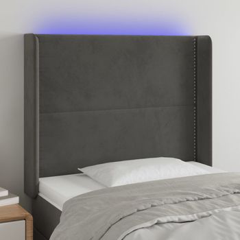 Cabecero Cama | Panel De Cabecera Con Led De Terciopelo Gris Oscuro 103x16x118/128 Cm Cfw517919