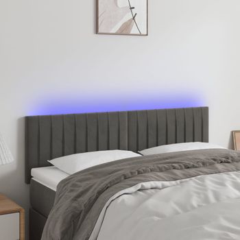 Cabecero Cama | Panel De Cabecera Con Led De Terciopelo Gris Oscuro 144x5x78/88 Cm Cfw676395