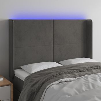 Cabecero Cama | Panel De Cabecera Con Led De Terciopelo Gris Oscuro 147x16x118/128 Cm Cfw922404