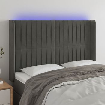 Cabecero Cama | Panel De Cabecera Con Led De Terciopelo Gris Oscuro 147x16x118/128 Cm Cfw685355