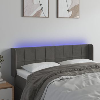 Cabecero Cama | Panel De Cabecera Con Led De Terciopelo Gris Oscuro 147x16x78/88 Cm Cfw207723