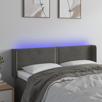 Cabecero Cama | Panel De Cabecera Con Led De Terciopelo Gris Oscuro 147x16x78/88 Cm Cfw757048