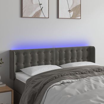 Cabecero Cama | Panel De Cabecera Con Led De Terciopelo Gris Oscuro 147x16x78/88 Cm Cfw967724