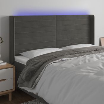 Cabecero Cama | Panel De Cabecera Con Led De Terciopelo Gris Oscuro 163x16x118/128 Cm Cfw664201