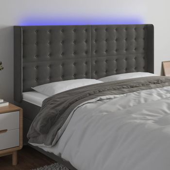 Cabecero Cama | Panel De Cabecera Con Led De Terciopelo Gris Oscuro 163x16x118/128 Cm Cfw588959