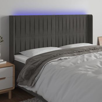 Cabecero Cama | Panel De Cabecera Con Led De Terciopelo Gris Oscuro 183x16x118/128 Cm Cfw175202