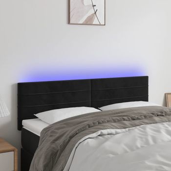 Cabecero Cama | Panel De Cabecera Con Led De Terciopelo Negro 144x5x78/88 Cm Cfw137654