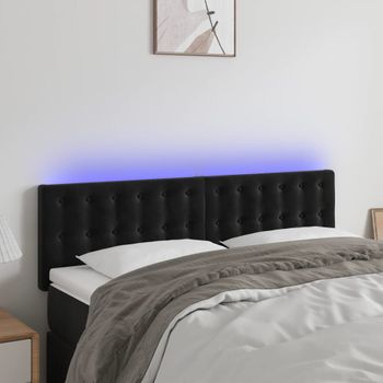 Cabecero Cama | Panel De Cabecera Con Led De Terciopelo Negro 144x5x78/88 Cm Cfw153395