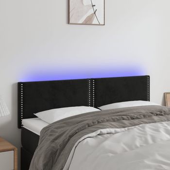 Cabecero Cama | Panel De Cabecera Con Led De Terciopelo Negro 144x5x78/88 Cm Cfw733222