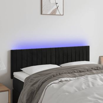 Cabecero Cama | Panel De Cabecera Con Led De Terciopelo Negro 144x5x78/88 Cm Cfw693793