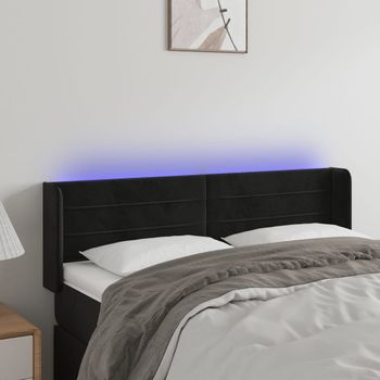 Cabecero Cama | Panel De Cabecera Con Led De Terciopelo Negro 147x16x78/88 Cm Cfw366569