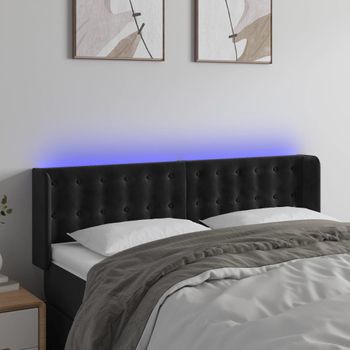 Cabecero Cama | Panel De Cabecera Con Led De Terciopelo Negro 147x16x78/88 Cm Cfw136975