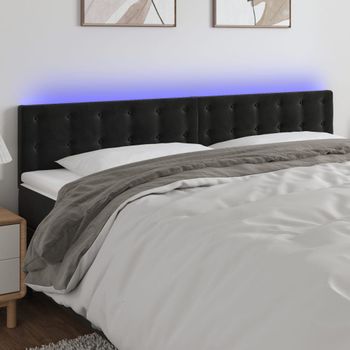 Cabecero Cama | Panel De Cabecera Con Led De Terciopelo Negro 200x5x78/88 Cm Cfw723554