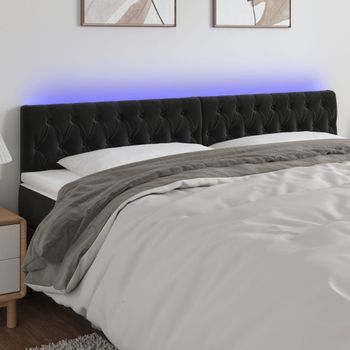 Cabecero Cama | Panel De Cabecera Con Led De Terciopelo Negro 200x7x78/88 Cm Cfw295271