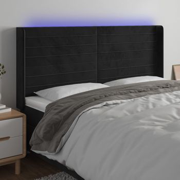 Cabecero Cama | Panel De Cabecera Con Led De Terciopelo Negro 203x16x118/128 Cm Cfw174543