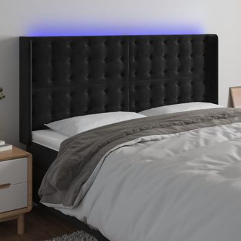 Cabecero Cama | Panel De Cabecera Con Led De Terciopelo Negro 203x16x118/128 Cm Cfw971601