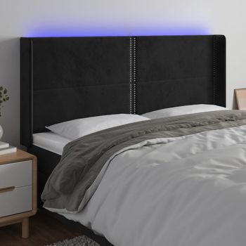 Cabecero Cama | Panel De Cabecera Con Led De Terciopelo Negro 203x16x118/128 Cm Cfw384631