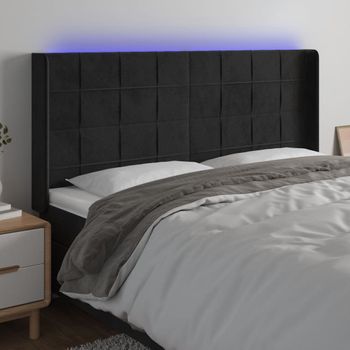 Cabecero Cama | Panel De Cabecera Con Led De Terciopelo Negro 203x16x118/128 Cm Cfw757387