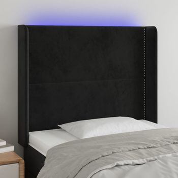 Cabecero Cama | Panel De Cabecera Con Led De Terciopelo Negro 83x16x118/128 Cm Cfw854054