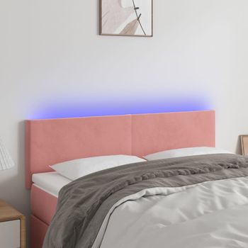 Cabecero Cama | Panel De Cabecera Con Led De Terciopelo Rosa 144x5x78/88 Cm Cfw621860