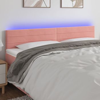 Cabecero Cama | Panel De Cabecera Con Led De Terciopelo Rosa 160x5x78/88 Cm Cfw968218