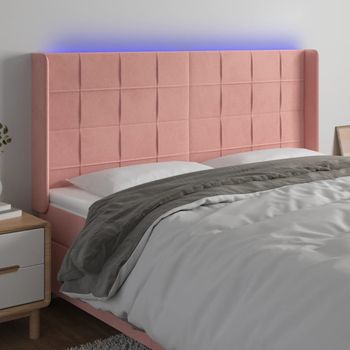 Cabecero Cama | Panel De Cabecera Con Led De Terciopelo Rosa 183x16x118/128 Cm Cfw416855