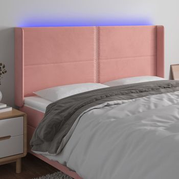 Cabecero Cama | Panel De Cabecera Con Led De Terciopelo Rosa 183x16x118/128 Cm Cfw479034