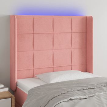 Cabecero Cama | Panel De Cabecera Con Led De Terciopelo Rosa 83x16x118/128 Cm Cfw490165