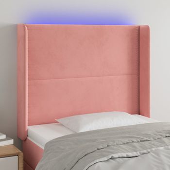 Cabecero Cama | Panel De Cabecera Con Led De Terciopelo Rosa 83x16x118/128 Cm Cfw444298