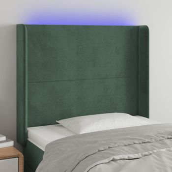 Cabecero Cama | Panel De Cabecera Con Led De Terciopelo Verde Oscuro 103x16x118/128 Cm Cfw119359