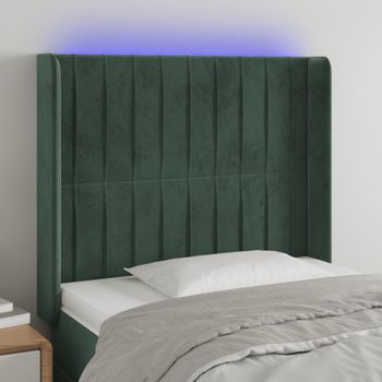 Cabecero Cama | Panel De Cabecera Con Led De Terciopelo Verde Oscuro 103x16x118/128 Cm Cfw550930