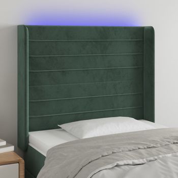 Cabecero Cama | Panel De Cabecera Con Led De Terciopelo Verde Oscuro 103x16x118/128 Cm Cfw758340