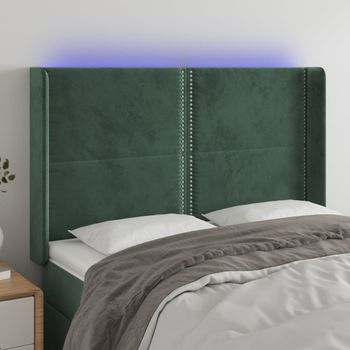 Cabecero Cama | Panel De Cabecera Con Led De Terciopelo Verde Oscuro 147x16x118/128 Cm Cfw525565