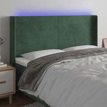 Cabecero Cama | Panel De Cabecera Con Led De Terciopelo Verde Oscuro 163x16x118/128 Cm Cfw768232